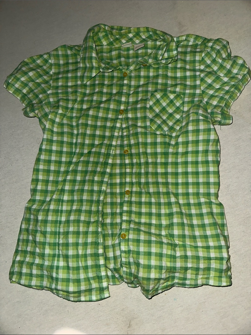 Kids Size L Green Gingham Button-Up Shirt